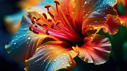 Wall Mural - macro shot of a vividly colored exotic flower, detailed and realistic, generative ai