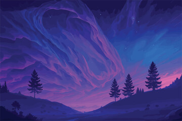 Wall Mural - captivating night sky background illustration with a celestial theme. touch of magic, aurora boreali