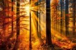 Sunlit autumn forest. Made with Generative AI technology