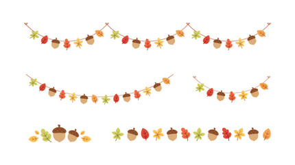 Wall Mural - Autumn garlands and borders design elements set. Fall Thanksgiving themed graphics collection. Vector illustration.