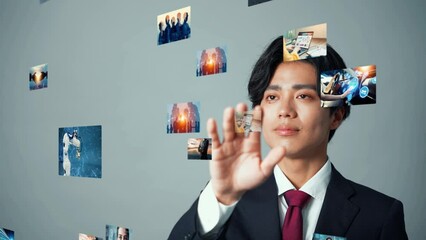Aufkleber - A man who sees and operates a hologram image.