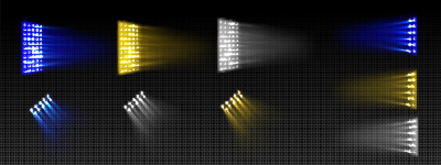 Wall Mural - stage spotlights, stadium lights for show, concert, football and sport events. bright blue, white an