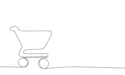 Fototapete - Shopping trolley continuous line drawing art. Abstract simple shopping. One line continuous outline isolated vector illustration.
