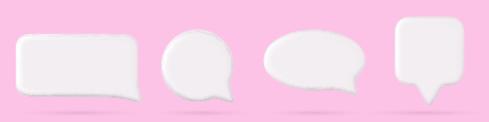 Fototapete - Realistic set of 3D speech boxes isolated on background. Vector illustration of round, square, rectangle, oval shape dialogue boxes with shadows. Blank white message, comment frames for social media