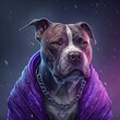 Abstract art of pitbull designed custom with hip hop or rapper styles isolated neon line background. Theme of cool dog collected fashion in gangster profile. Glorious generative AI.
