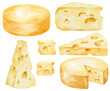 Swiss cheese set, food illustration.
