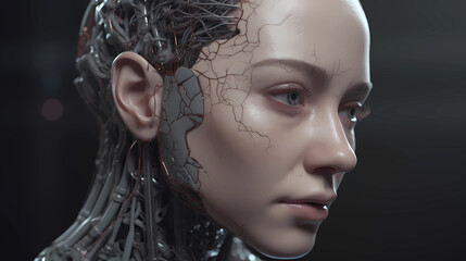 Poster - Abstract futuristic woman artificial intelligence cyborg robot face. AI generated