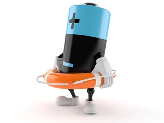 Poster - Battery character holding life buoy