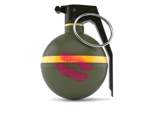 Wall Mural - Hand grenade with lipstick kiss