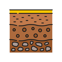 Wall Mural - Soil ground section agriculture color line icon. Farm field soil outline vector sign with stones in ground layers. Agriculture, gardening and agronomy thin line icon or symbol