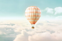 Hot Air Balloon Above Clouds. Adventure, Travel, Journey Background. Ai Generative. Illustration