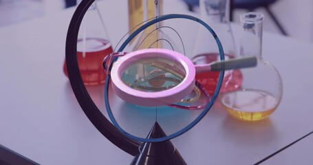 Poster - Animation of magnifying glass over lab flasks