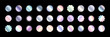 Holographic sale stickers shape mega set on black background. Promo product rainbow gradient labels templates, starburst, sunburst badges. Vector design elements for price tag, quality mark, web, ad