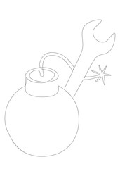 Poster - One continuous line of bomb and wrench. Thin Line Illustration vector concept. Contour Drawing Creative ideas.