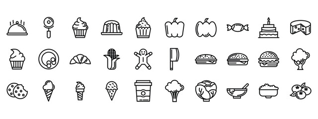 gastronomy,  food, drink, lunch, meal, line icon pack, 30 icon pack