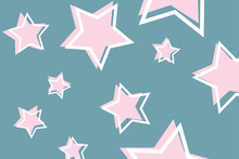 Abstract Pattern With Pink Stars On Blue Background. Vector Illustration.
