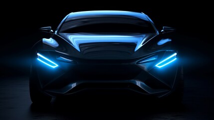 Car blue headlights, shape concept art dark Generative AI