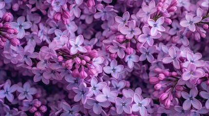 Wall Mural - Purple lilac flowers blossom in garden, spring background Generative AI