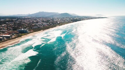 Poster - Aerial view of the coast with sandy beach and waves in Brazil