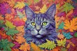 A majestic cat made of vibrant ganja leaves, roams a psychedelic savannah, emanating a sense of power and wisdom that captivates all who behold its presence illustration generative ai