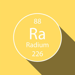 Wall Mural - Radium symbol with long shadow design. Chemical element of the periodic table. Vector illustration.