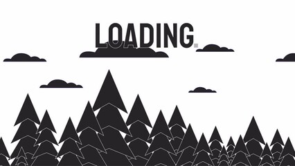 Fototapete - Cloudy forest bw loader animation. Clouds sky spruces. Nature beauty. Flash message 4K video. Chill lofi isolated monochrome loading animation, alpha channel transparency for UI, UX web design