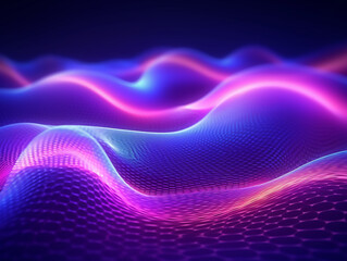 Sticker - Purple pink glow waves, in the style of dotted, 3d space, abstract blue lights, streamlined design, rhythmic lines, lens flare, stockphoto, backlight, no text on the picture