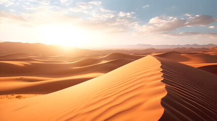 A mirage, translucent, barely visible on the horizon of sand dunes in the desert