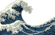 A Japanese great wave sea Japan engraved art design in a vintage woodcut intaglio style