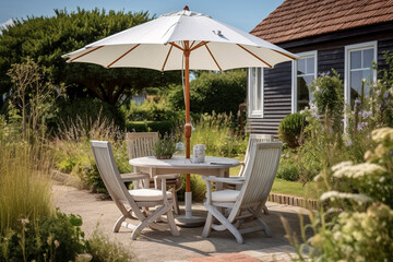 Wall Mural - Parasol Umbrella on Garden Terrace in Summer