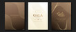 © TWINS DESIGN STUDIO - Luxury gala invitation card background vector. Golden elegant wavy gold line pattern on white and brown background. Premium design illustration for wedding and vip cover template, grand opening.