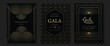 Luxury gala invitation card background vector. Golden elegant geometric pattern, gold line on dark background. Premium design illustration for wedding and vip cover template, grand opening.