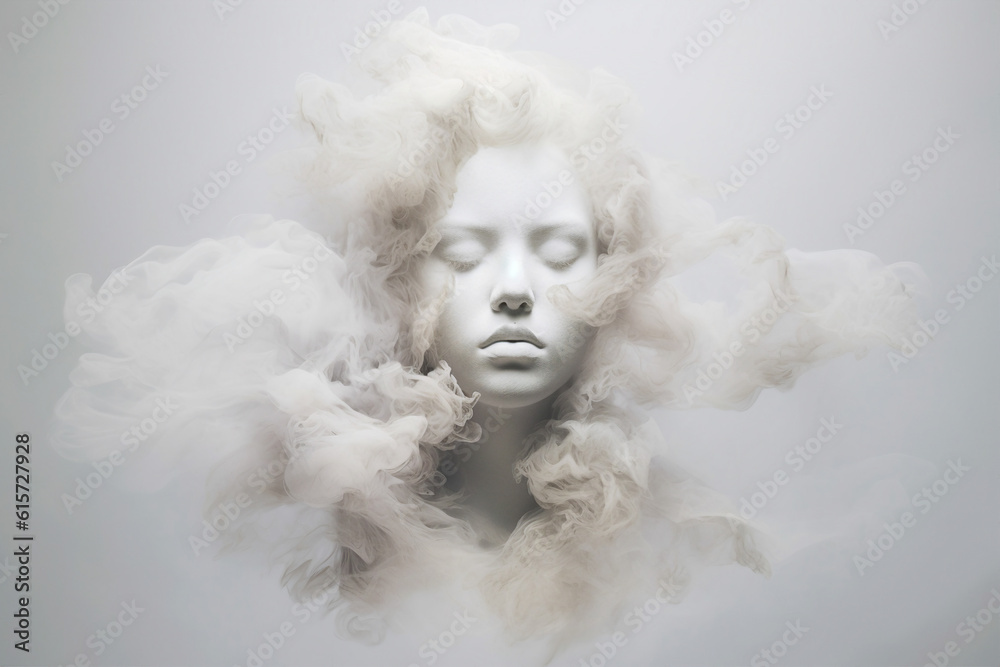 Psychic Model Generative ai picture portrait of porcelain skin body woman with foggy ...