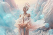 Generative ai portrait Illustration of a fairy princess in an enchanted cloudy sky forest planet extraterrestrial coiffure light dress