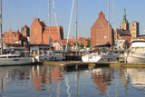 Fototapeta Łazienka - Hansestadt Stralsund; Blick von der Nordmole auf die Hafeninsel und St. Nikolai