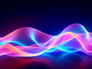 Canvas Print - Blue pink glow waves, in the style of dotted, 3d space, abstract blue lights, streamlined design, rhythmic lines, lens flare, stockphoto, backlight, no text on the picture