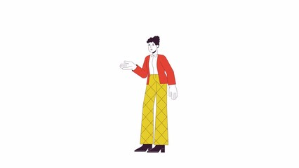 Fototapete - Female assistant manager animation. Animated cartoon real estate agent. Isolated colour flat line 2D character 4K video footage, white background, alpha channel transparency for web design