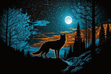 Wolf In The Night. AI Generated