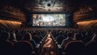 cinema hall with people watchin movie, ai tools generated image