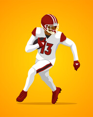   American football character flat design. Vector illustration. Cartoon male character isolated on gradations background. 