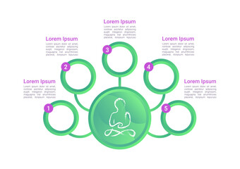 Wall Mural - Emotional wellbeing infographic chart design template. Abstract infochart with copy space. Instructional graphics with 5 step sequence. Visual data presentation. Roboto Medium, Light fonts used