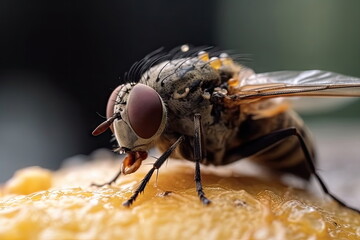 closeup dirty fly on food