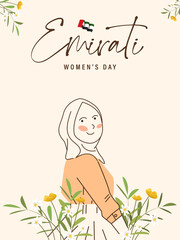 Poster - Emirati Women's Day Design with Female with Hijab Vector Illustration. Emirati Womens Day Template Suitable for Poster Banner Flyer Background. UAE Women's Day August.