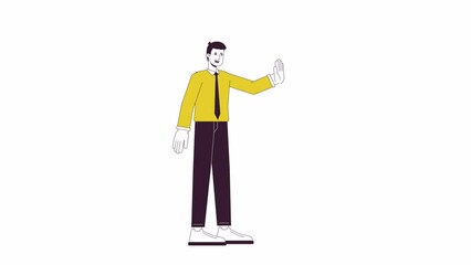 Fototapete - Office man high fiving animation. Animated cartoon male white collar worker happy. Isolated colour flat line 2D character 4K video footage, white background, alpha channel transparency for web design