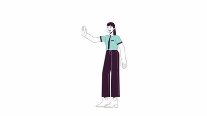 Aufkleber - office lady high fiving animation. animated cartoon female happy employee. isolated colour flat line