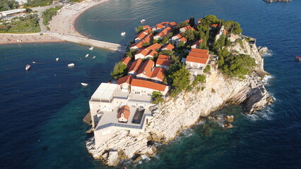 Wall Mural - Sveti Stefan, Montenegro. Aerial view.