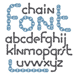 Fototapete - Vector English alphabet letters collection. Lower case decorative font created using chrome chain, linkage.