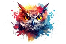 Colorful Abstract Illustration Painting Animal Owl Portrait On White Background Generative AI