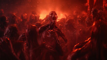 Crowd Of Zombies In A Post-apocalyptic City Red Zombie Attack Going Forward