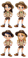 Wall Mural - Set of boy and girl in scout uniform